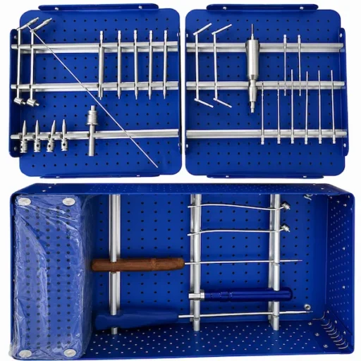 Herbert screw instrument set in aluminum carrying case with organized surgical instruments and foam inserts
