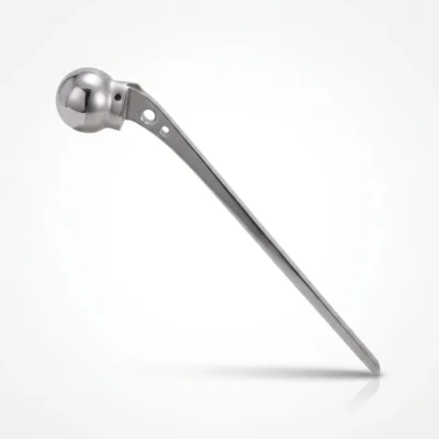 Austin Moore Hip Prosthesis Long Stem showing polished femoral head and fenestrated intramedullary stem
