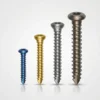 Multiple cortical screws displayed in different sizes and finishes, showing the available range of self-tapping cortical bone screws