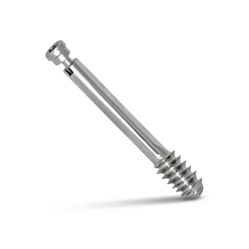 Steel-color DHS Lag Screw with partial distal threading and smooth proximal shaft for dynamic hip screw fixation