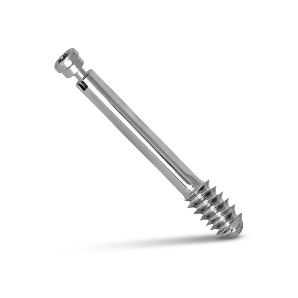 Steel-color DHS Lag Screw with partial distal threading and smooth proximal shaft for dynamic hip screw fixation