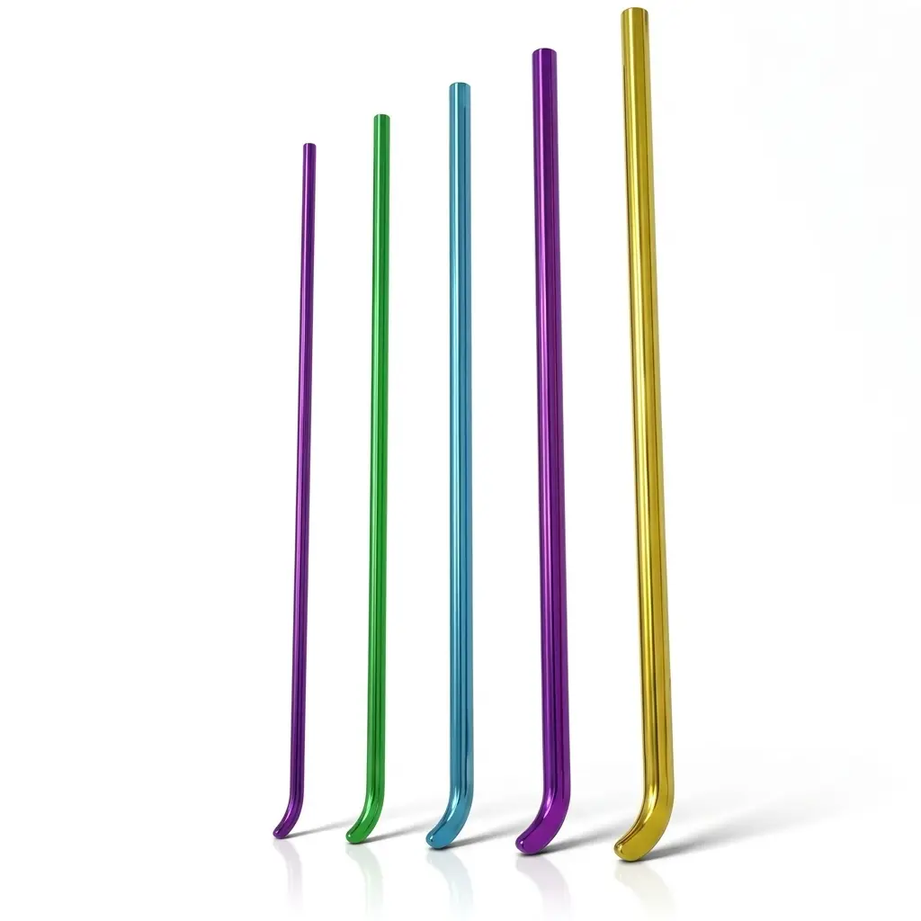 Elastic Nail products in purple, green, blue, and gold colors, standing upright with curved tips.