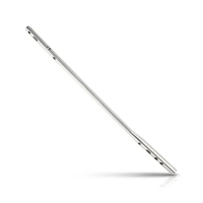 Expert Femoral Nail photographed at an angle on white, showing a long silver-colored metal rod with holes near both ends