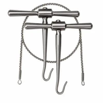 Gigli Saw Wire surgical instrument mounted on T-shaped handles, ready for bone cutting in orthopedic surgery