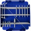 Organized cannulated countersinks and screwdriver instruments in various sizes with identifying labels