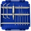 Supplementary surgical instruments including depth gauges, stylets, forceps, and hex keys with custom foam organization
