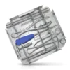 Large Fragment Instrument Set surgical sterilization box shown open with perforated inner tray lid and partial view of instruments including a retractor and screwdriver with black handle