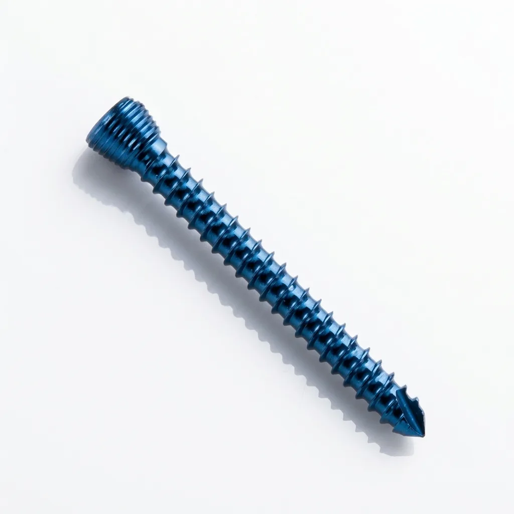 Self-tapping locking head screw shown in blue color variant