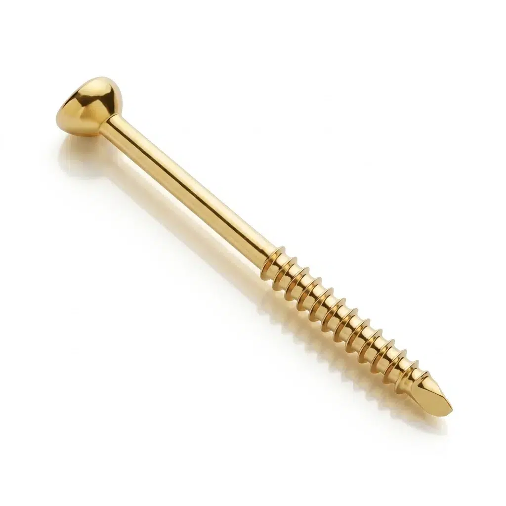 Malleolar Screw with smooth shaft, rounded head, and partially threaded tip, shown in gold color