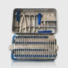 Orthopedic Screwdriver Set tray showing rows of screwdriver bits and extractors secured in a blue instrument holder