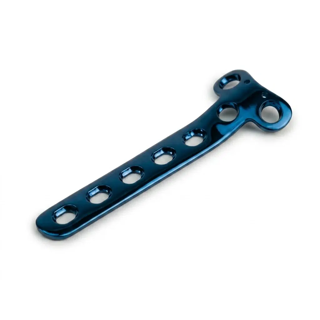 T Buttress Plate in blue finish, orthopedic fixation implant