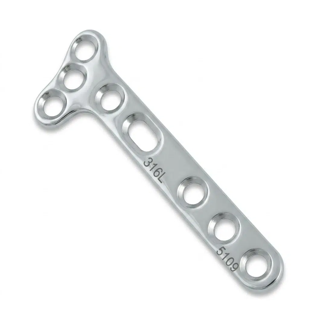 Small T Oblique Plate in stainless steel with angled T-shaped head