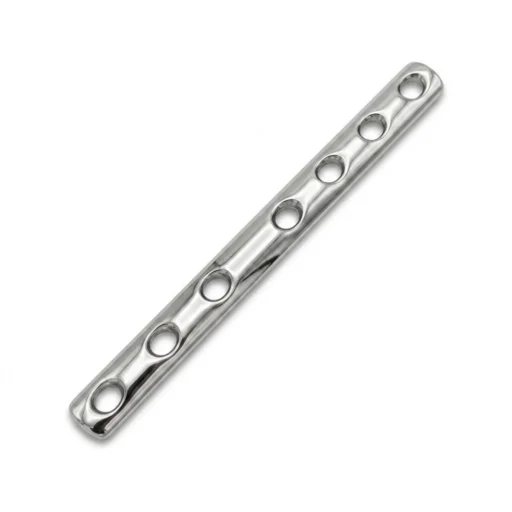 Semi tubular plate in stainless steel with multiple screw holes for orthopedic bone fixation