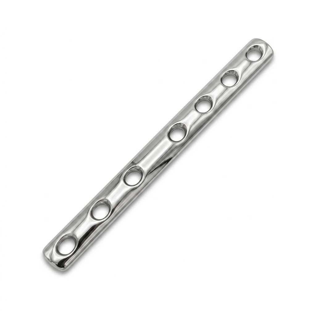 Semi tubular plate in stainless steel with multiple screw holes for orthopedic bone fixation
