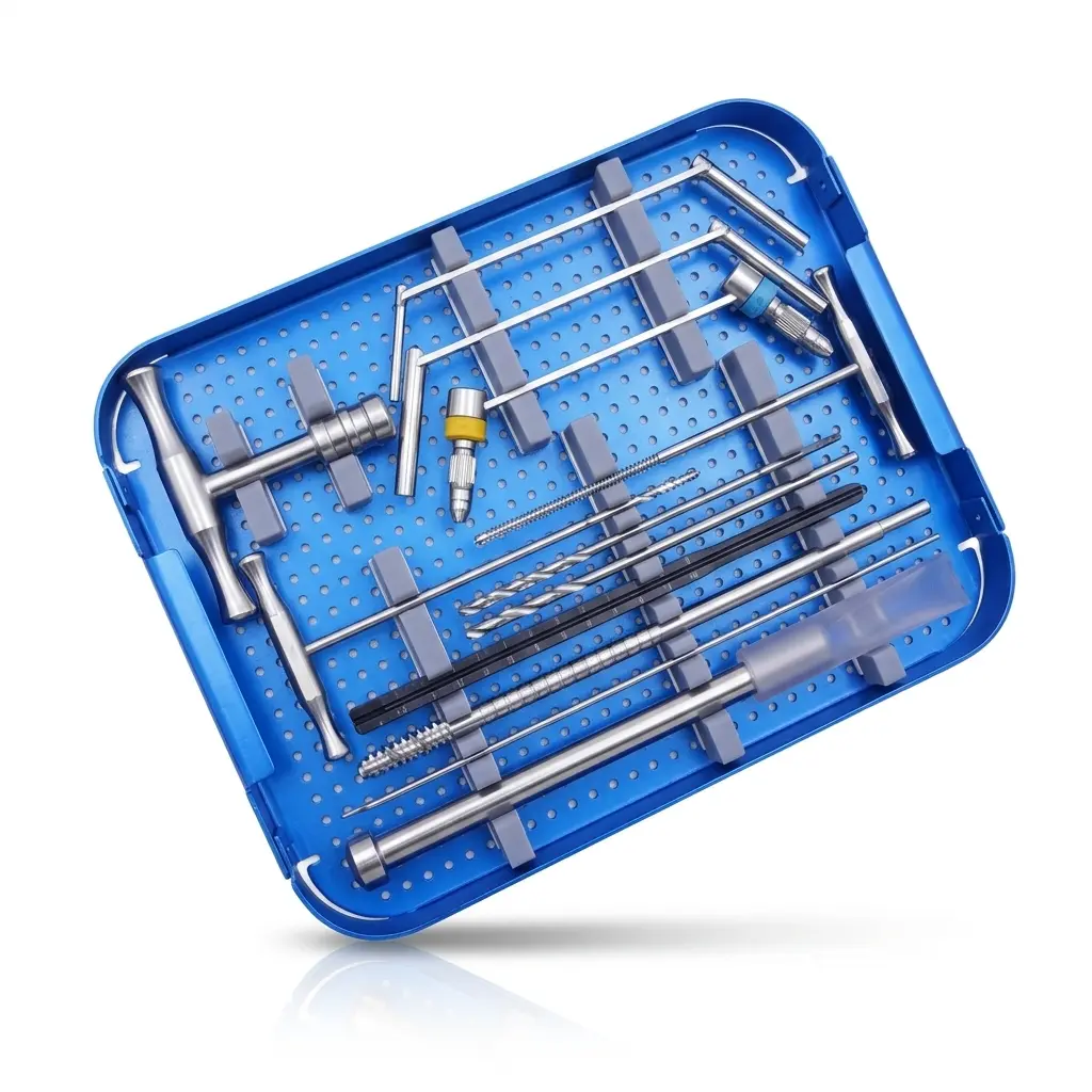 Second aluminium box of the DHS & DCS Instrument Set with orthopedic instruments organized inside