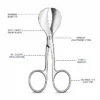 Umbilical cord scissors American Pattern shown with size dimensions