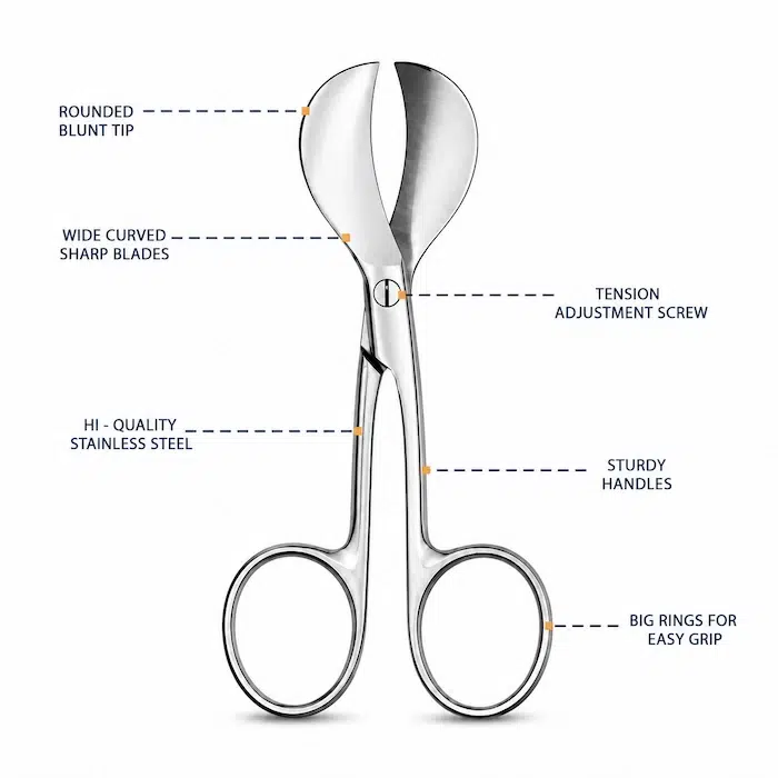 Umbilical cord scissors American Pattern shown with size dimensions